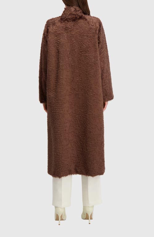 Lyla Grant Fur-free Lamb (faux Fur) Long Coat In Brown