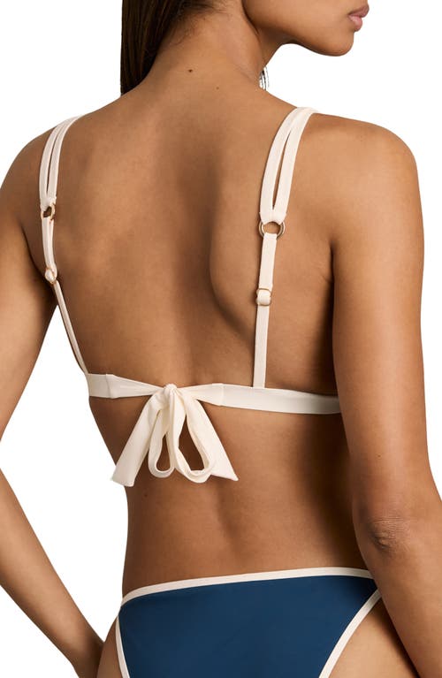 Reiss Blue/white Bianca Contrast-trim Triangle Bikini Top In Blue/white