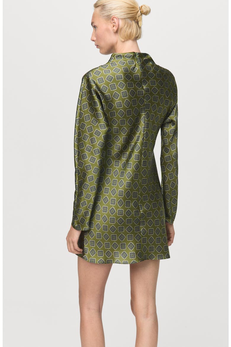 Medallion Print Long Sleeve Satin Minidress, Alternate, color, GREEN