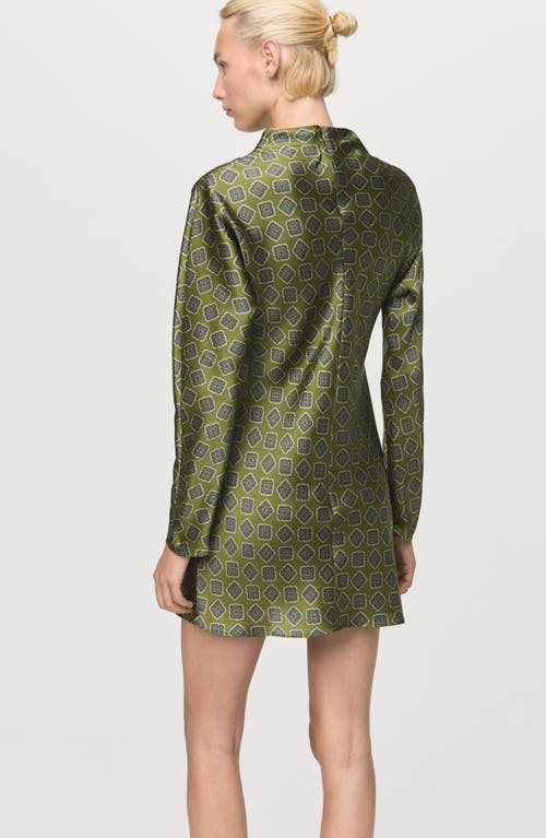 Mango Medallion Print Long Sleeve Satin Minidress In Green
