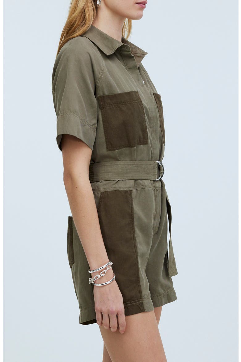 Short Sleeve Patch Pocket Romper, Alternate, color, DARK OLIVE