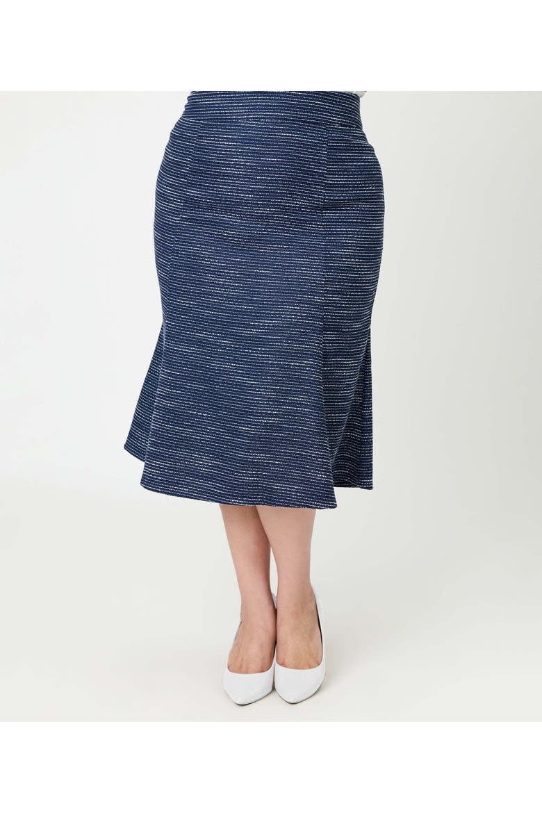 Plus Size Tweed Tina Trumpet Skirt, Alternate, color, Navy  Tweed