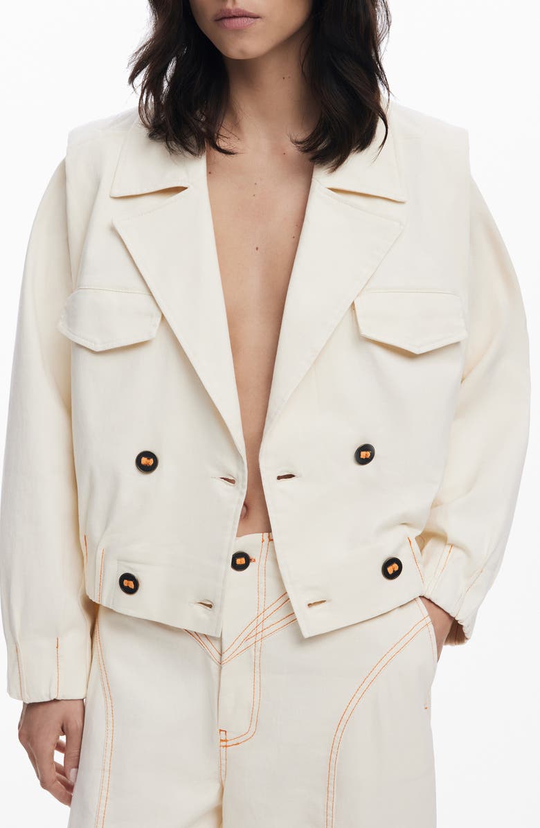 Desigual Double Breasted Crop Jacket, Main, color, Light Beige