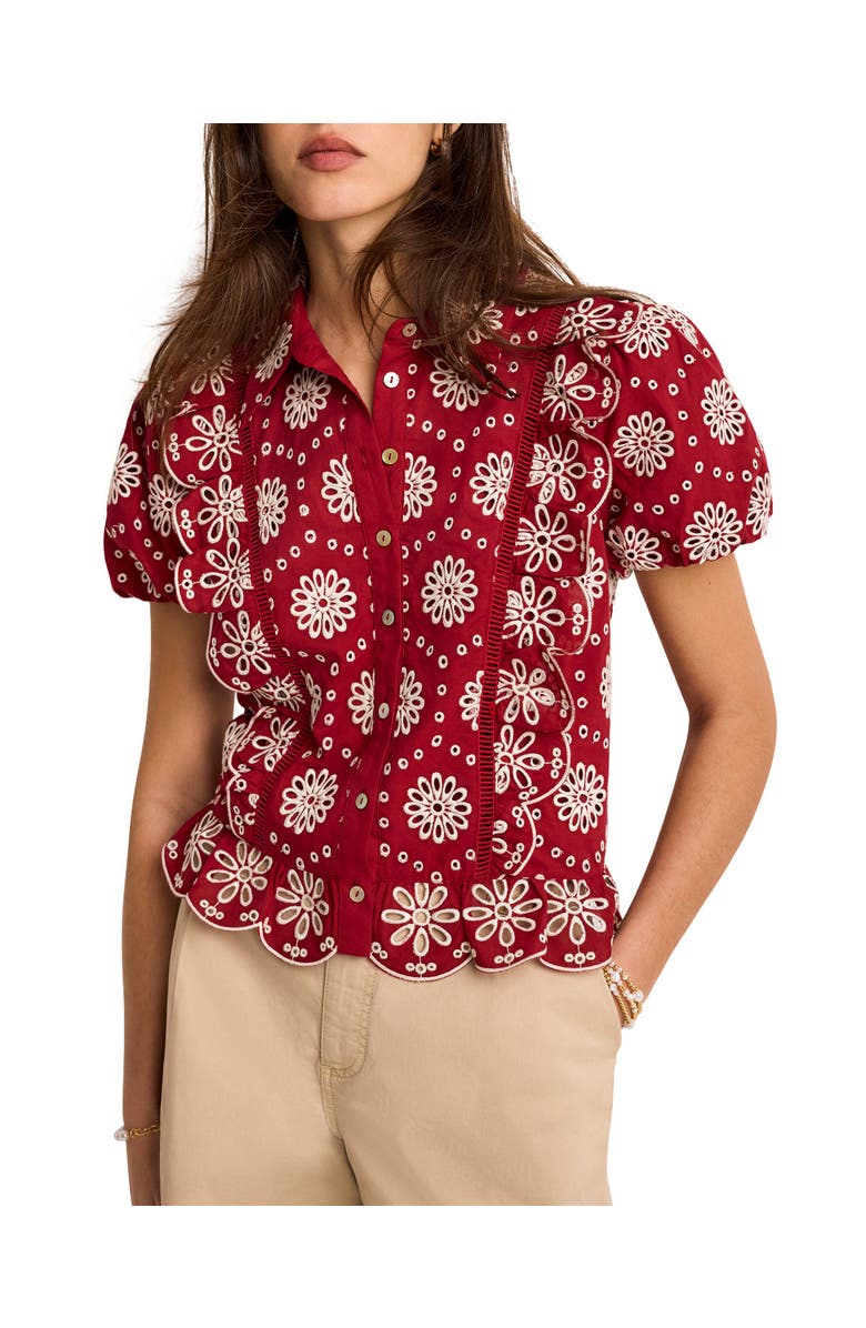 MINT VELVET Eyelet Embroidered Puff Sleeve Blouse, Alternate, color, Red