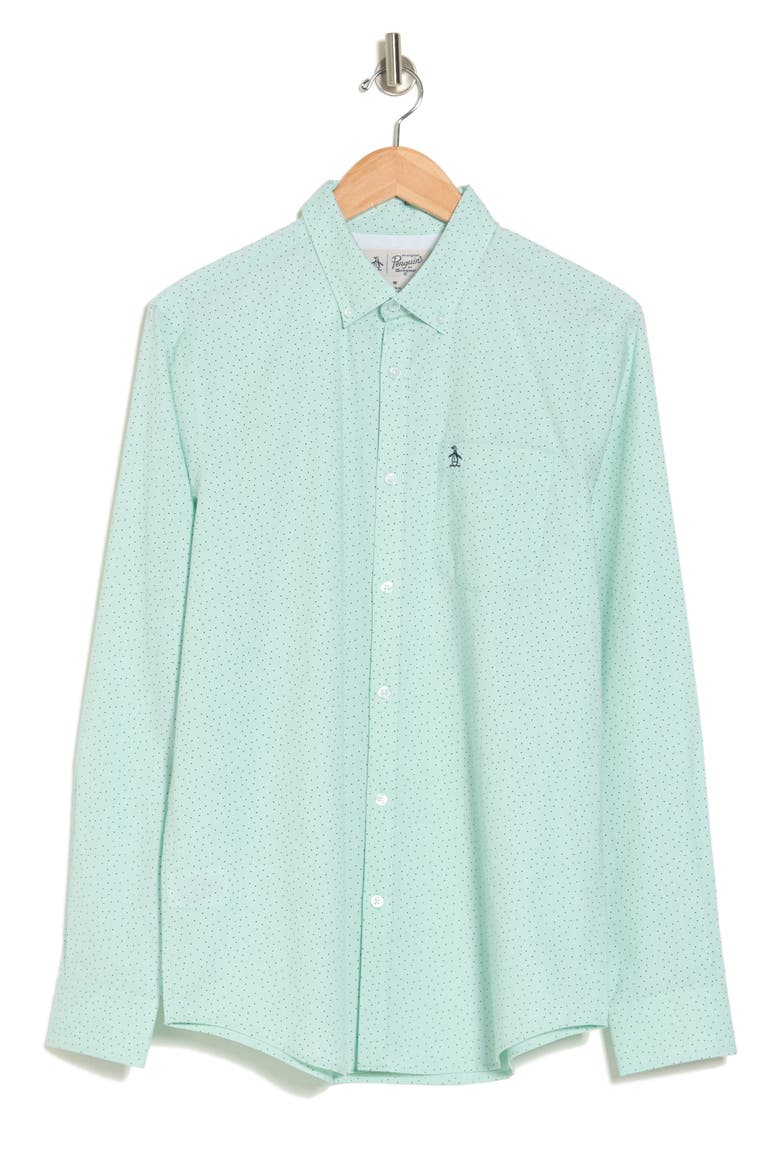 Dot Print Woven Button-Down Shirt, Alternate, color, LICHEN