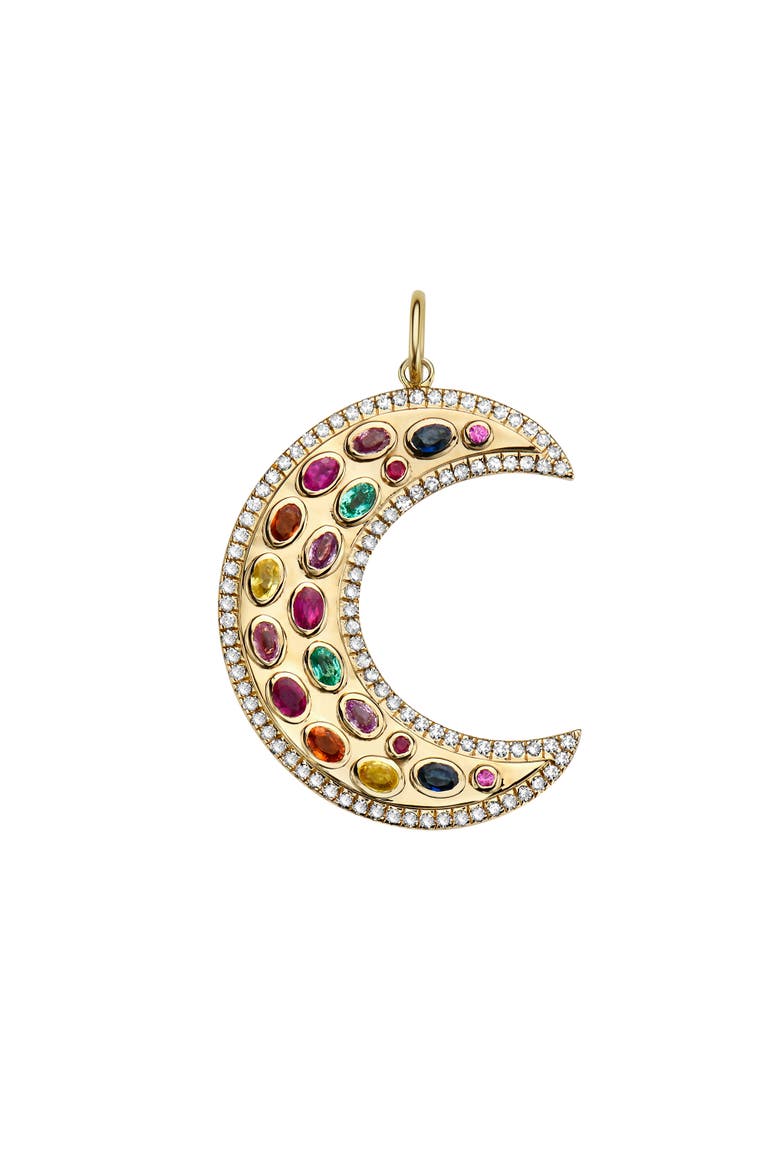 14K Gold Måneskin Multi Gemstone Moon Charm, Main, color, Yellow Gold