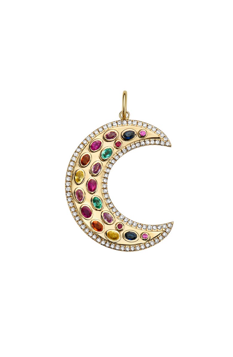 Lionheart 14K Gold Måneskin Multi Gemstone Moon Charm, Main, color, Yellow Gold