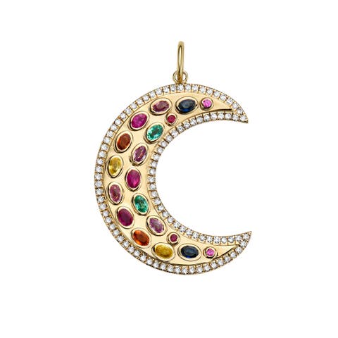 14K Gold Måneskin Multi Gemstone Moon Charm