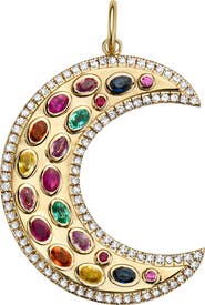 Lionheart 14K Gold Måneskin Multi Gemstone Moon Charm