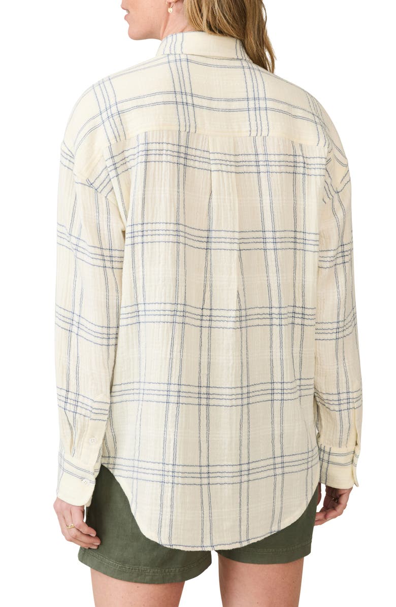 Faherty Dune Plaid Organic Cotton Gauze Button-Up Shirt, Alternate, color, Blue Cove Plaid