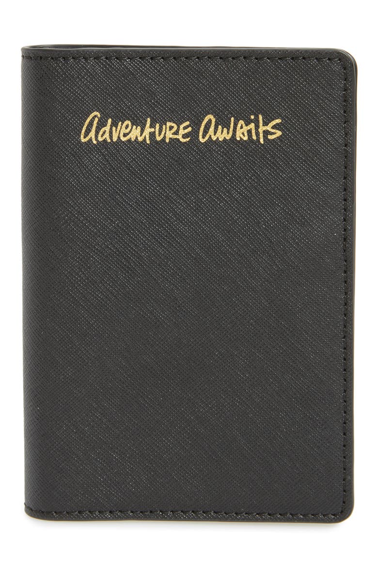 Leather Passport Holder, Main, color, BLACK