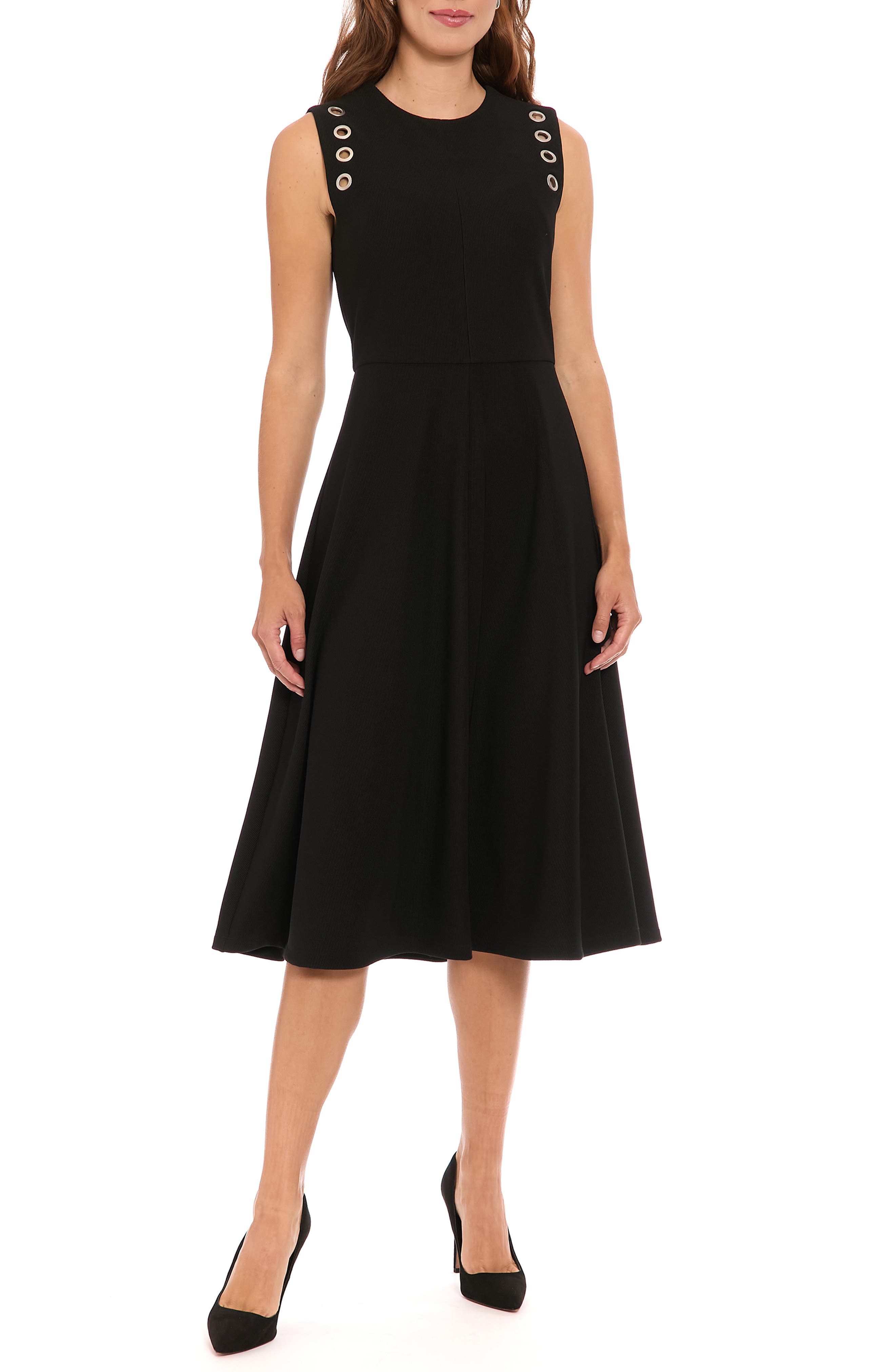London Times Ottoman Grommet Sleeveless Midi Dress