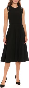 London Times Ottoman Grommet Sleeveless Midi Dress