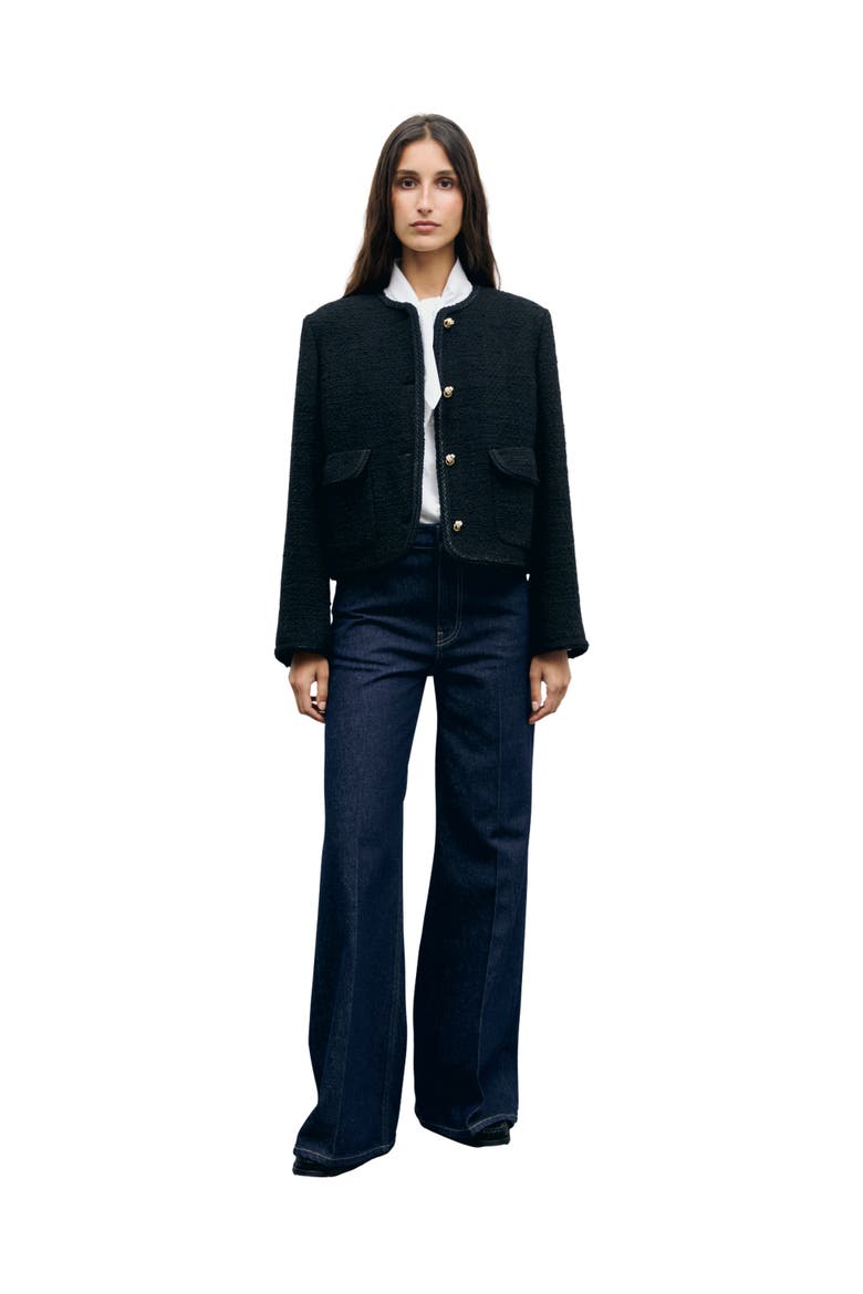Judye Curly Tweed Jacket, Alternate, color, Black