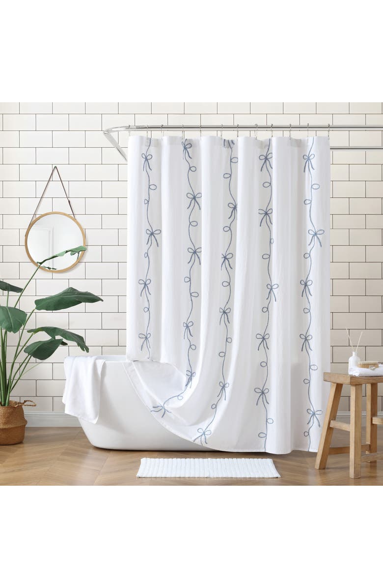 Peri Home Sasha Bows Shower Curtain, Alternate, color, Blue