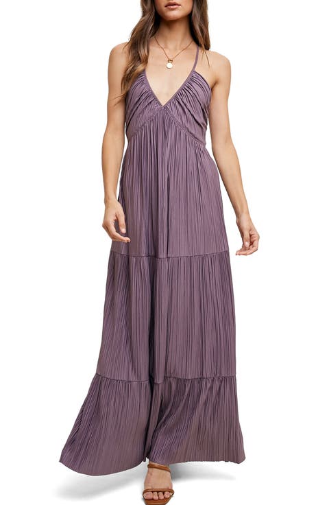 Pleated Satin Maxi Dress