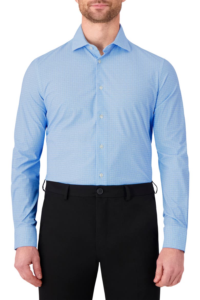 Modern Fit Microcheck Tech Stretch Dress Shirt, Main, color, LIGHT BLUE