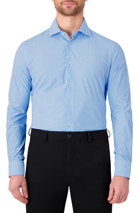 Micro Check Print Tech Stretch Dress Shirt