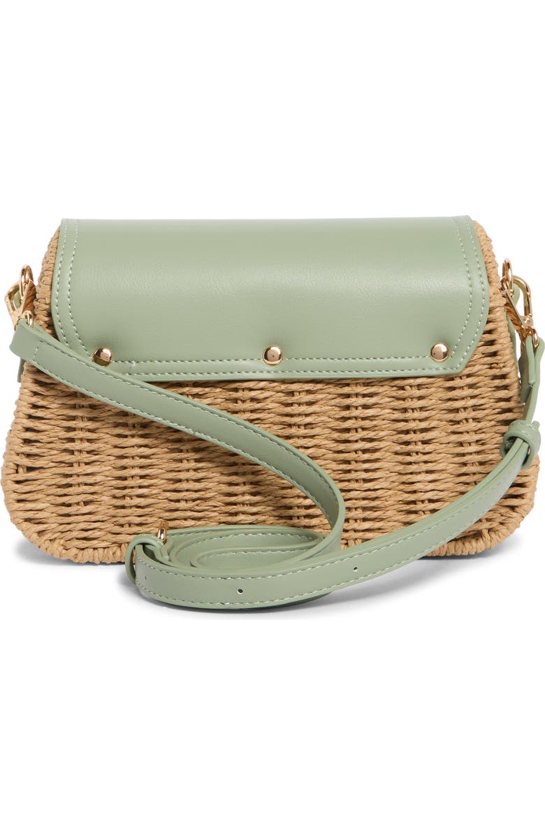 URBAN EXPRESSIONS HANDBAGS Straw & Faux Leather Crossbody Bag, Alternate, color, Sage Camel