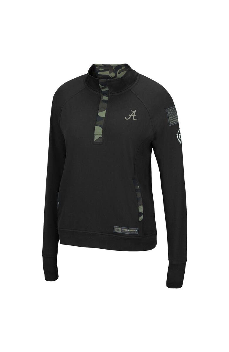 COLOSSEUM Women's Colosseum Black Alabama Crimson Tide OHT Military Appreciation Depth Raglan Quarter-Snap Jacket, Alternate, color,