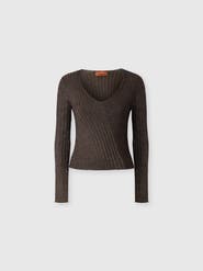 Missoni Ribbed Viscose Lamé V-neck Sweater