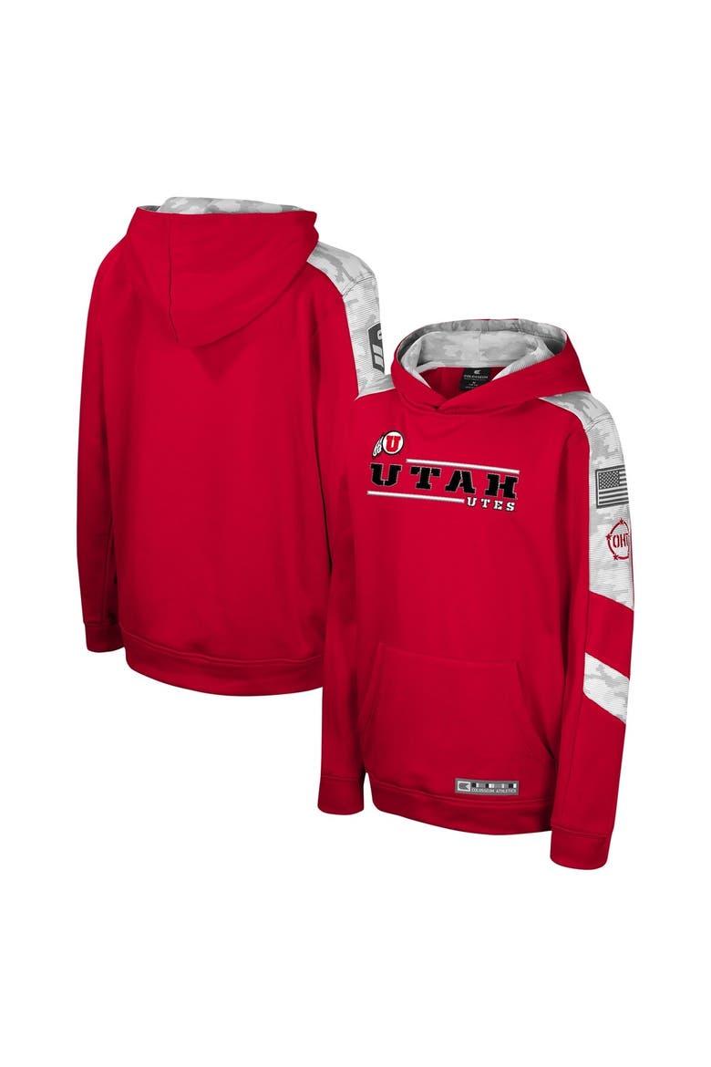 Youth Colosseum Red Utah Utes OHT Military Appreciation Cyclone Digital Camo Pullover Hoodie, Main, color, Red