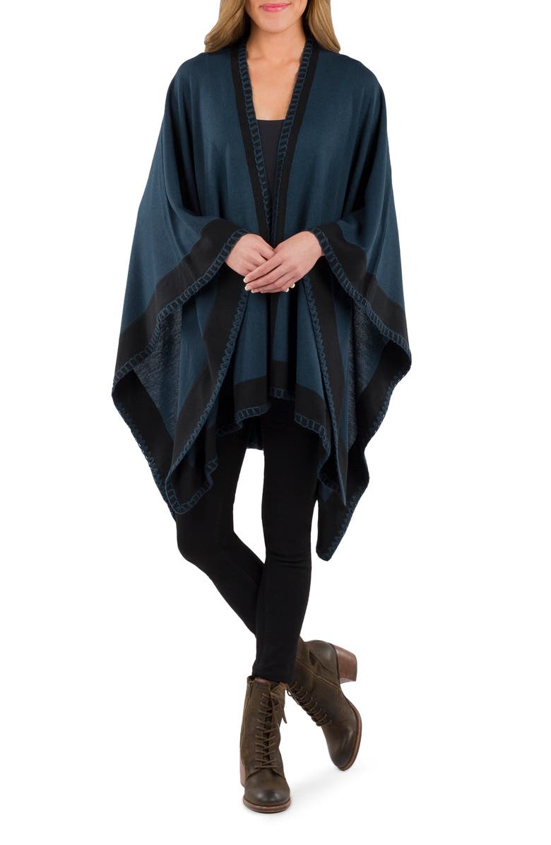 Patricia Nash Color Block Open Front Ruana, Main, color, Crblk