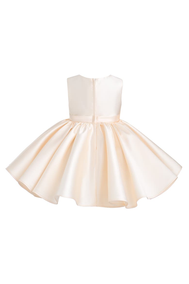 Sabina Satin Flared Dress with Side Bow, Alternate, color, Beige