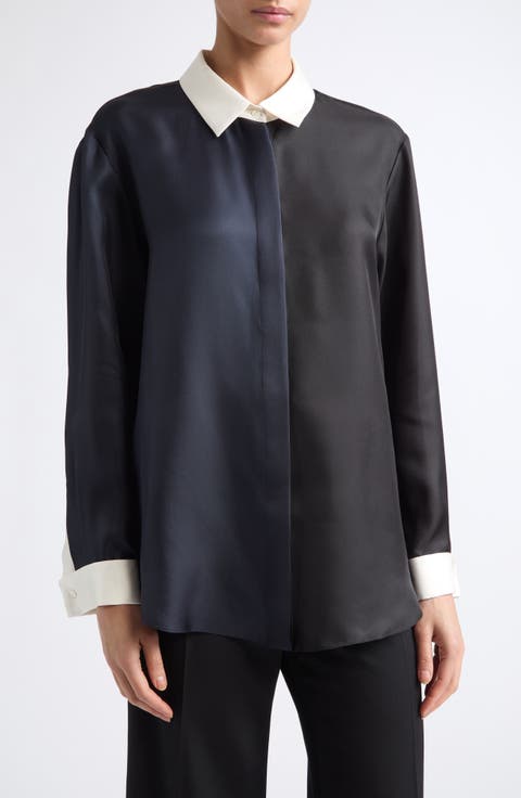 Dahlia Silk Contrast Collar Shirt
