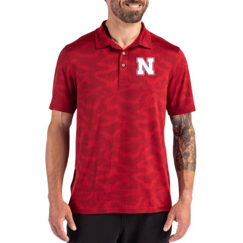 Men's Cutter & Buck Scarlet Nebraska Huskers Coastline Recycled Double-Peached Camo Polo