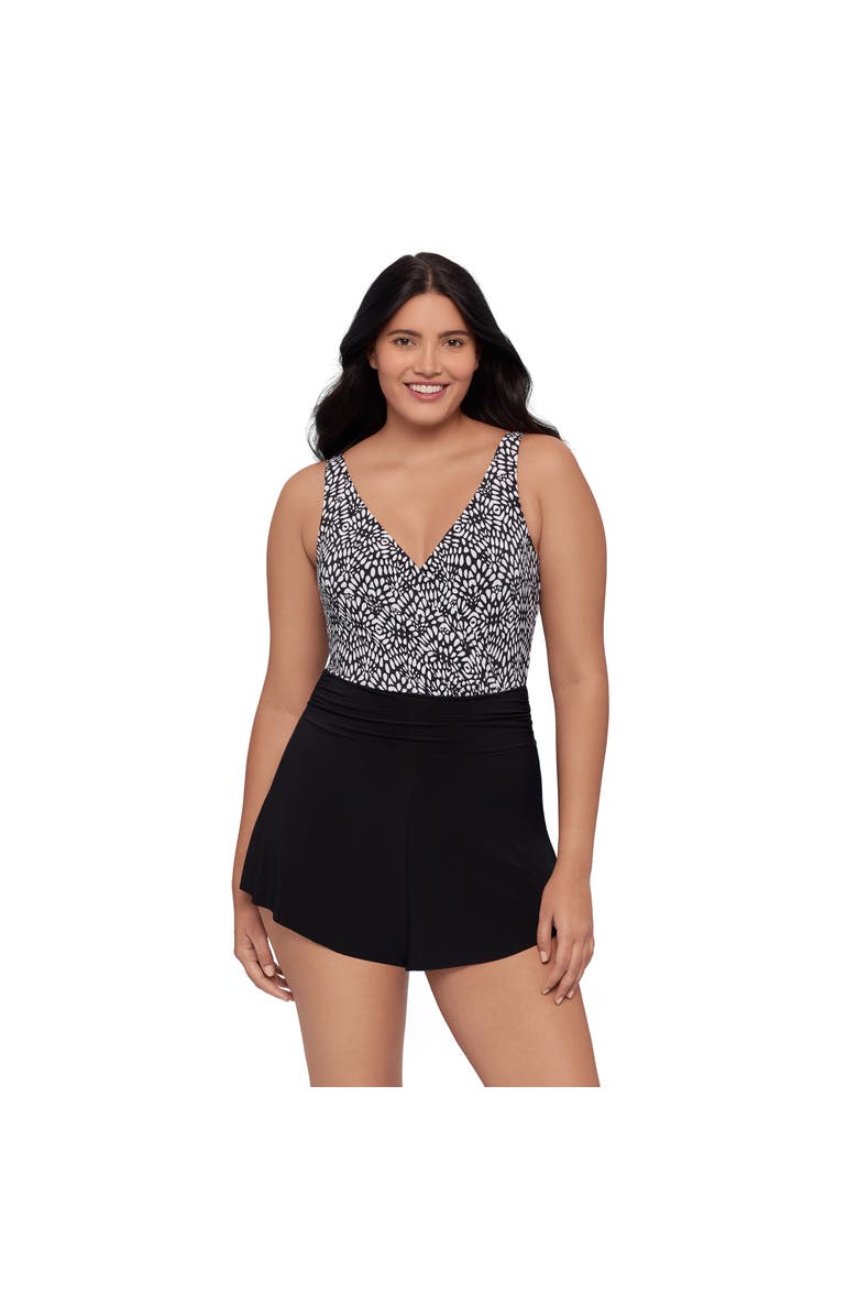 Trimshaper Rebecca Surplice Plus Size Swim Romper with Pockets, Main, color, Balinese Block