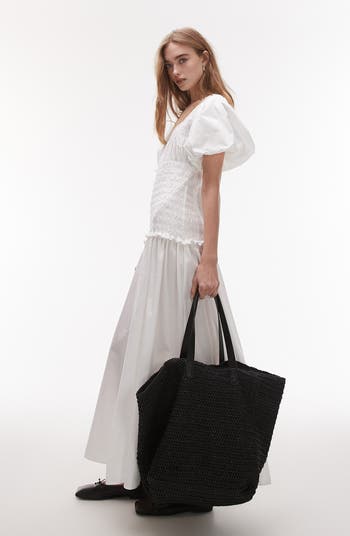 Shirred Puff Sleeve Maxi Dress