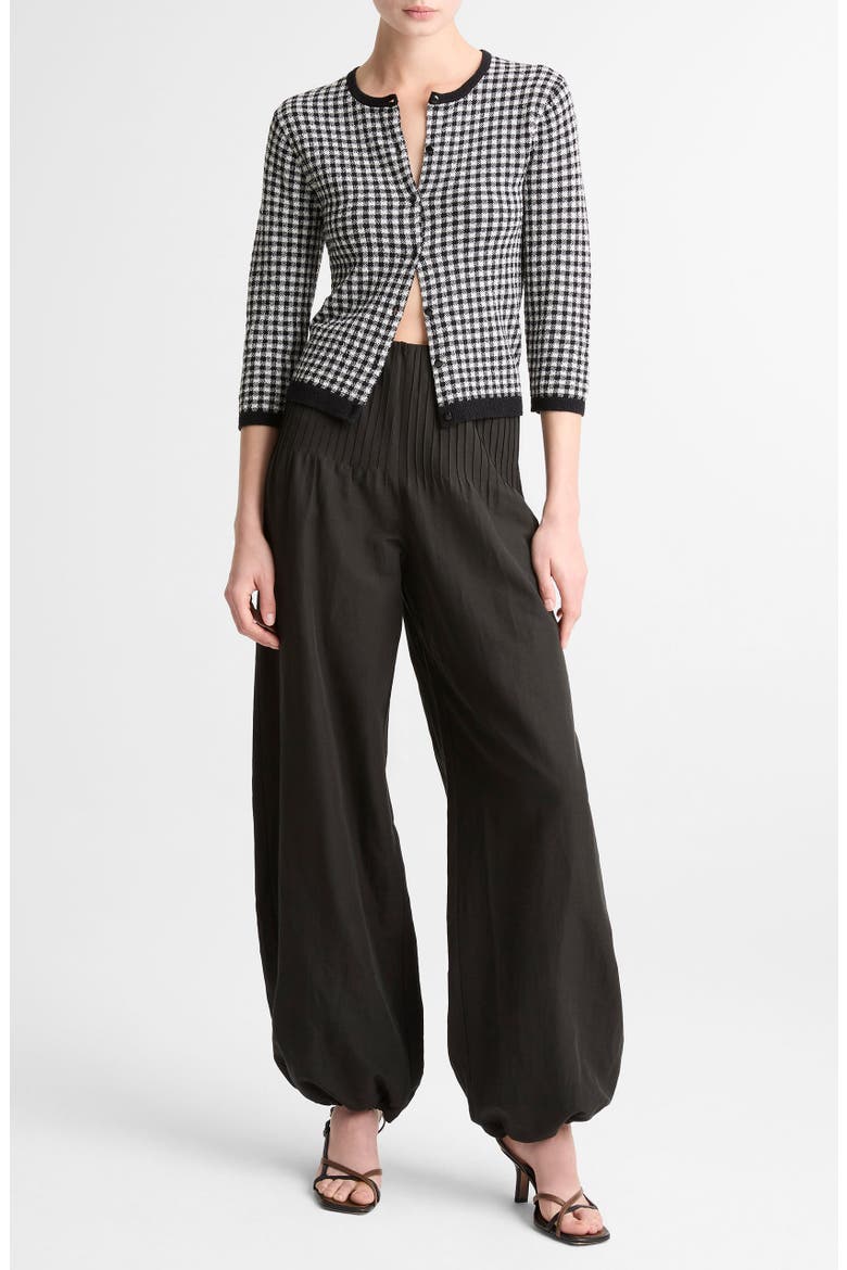 Gingham Check Wool & Cotton Blend Cardigan, Alternate, color, BLACK/ OFF WHITE
