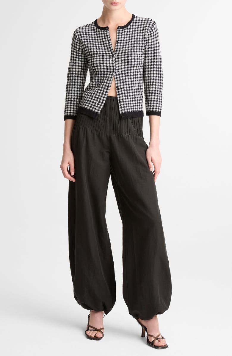 Vince Gingham Check Wool & Cotton Blend Cardigan, Alternate, color, Black/ Off White