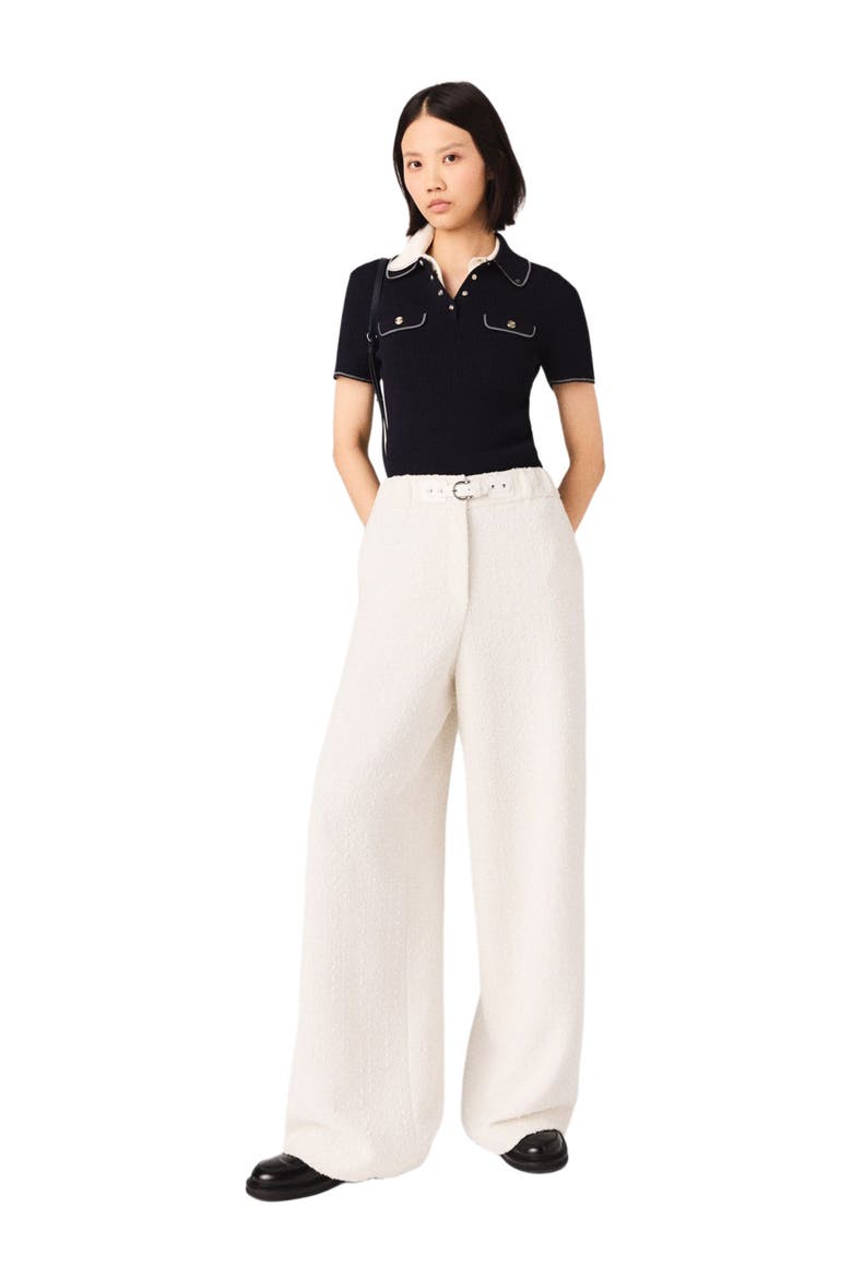 Wide-leg tweed trousers, Alternate, color, Ecru
