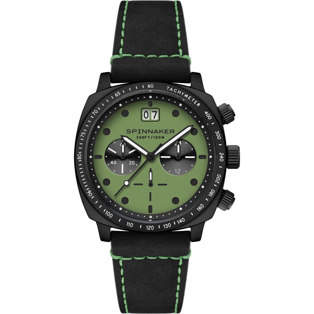Spinnaker Hull Chronograph Leather Strap Watch, 42mm In Green