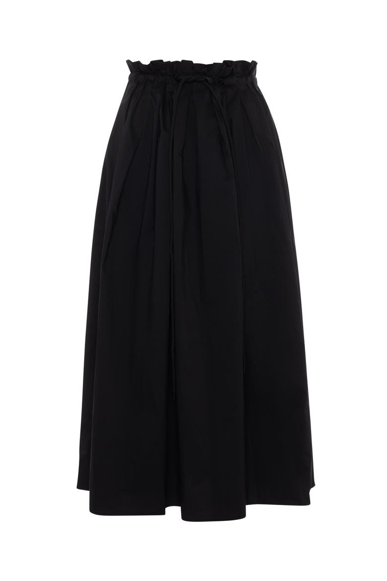 Cotton Paper Bag Waist Elastic Midi Skirt, Main, color, Black