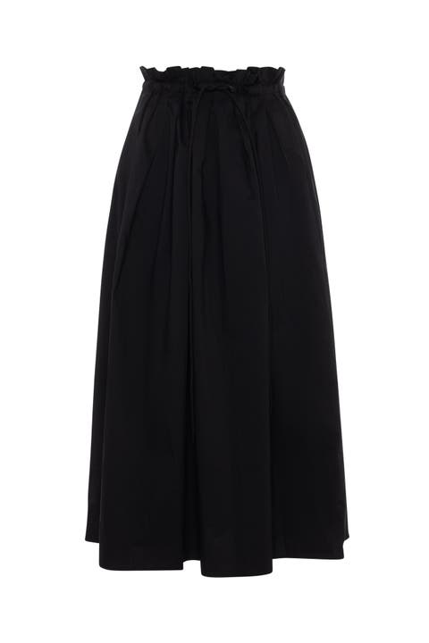 Cotton Paper Bag Waist Elastic Midi Skirt