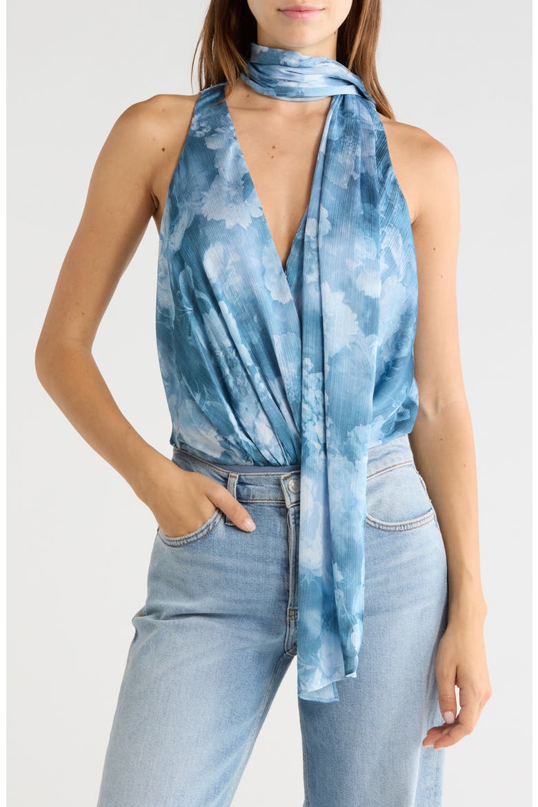 Ichirou Floral Tie Neck Bodysuit, Main, color, DSTY BL MLTI CLOUD SOFT FLORAL