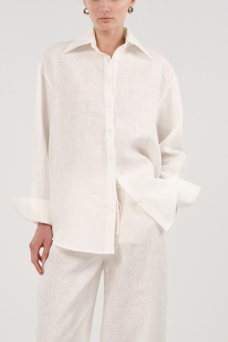 Oversized Linen Button Up Shirt, Alternate, color, Ivory