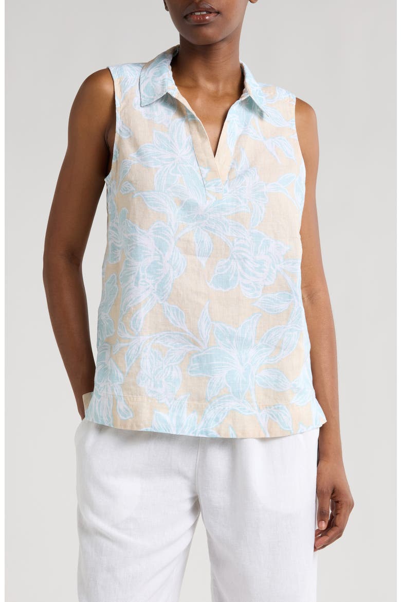 Paradiso Petals Sleeveless Linen Top, Main, color, WHITE ROCK