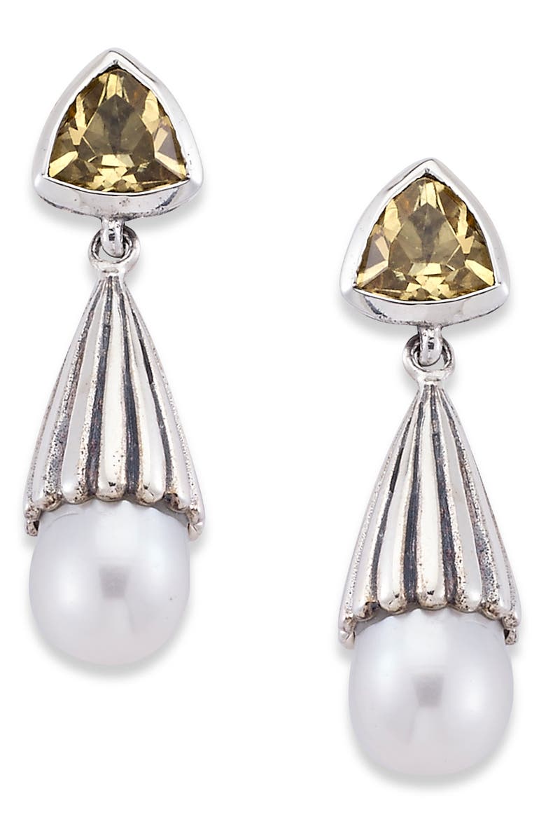 SAMUEL B. Citrine & Freshwater Pearl Drop Earrings, Main, color, Silver Multi