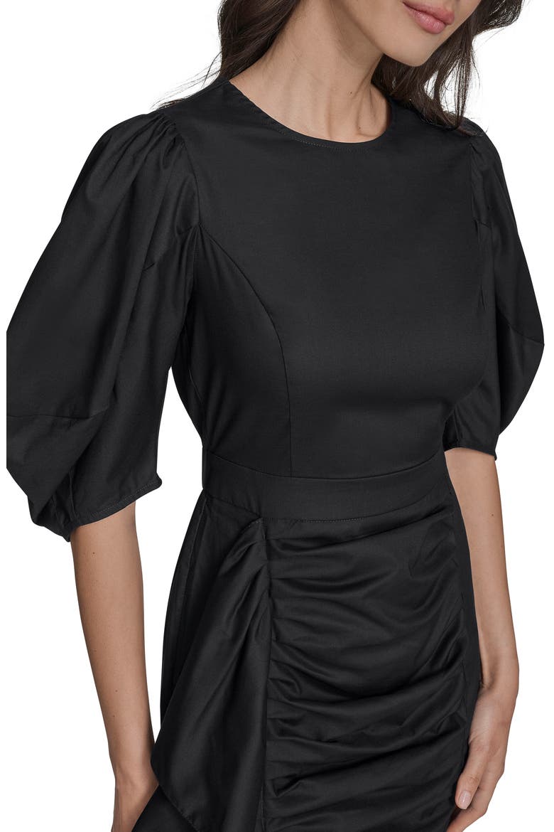 Puff Sleeve Side Ruched Dress, Alternate, color, BLACK