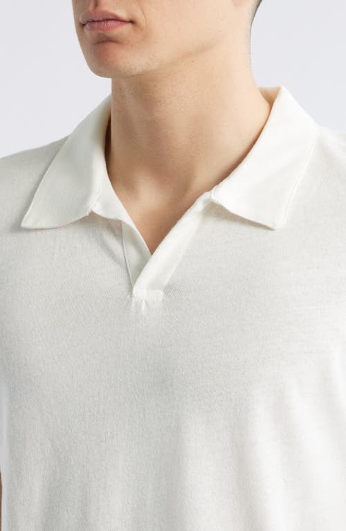 Shop Merz B Schwanen Johnny Collar Linen & Organic Cotton Polo In White