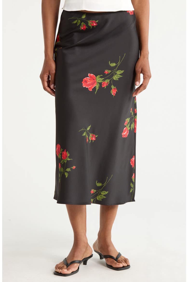 Print Pull-On Midi Skirt, Main, color, EVENING ROSES