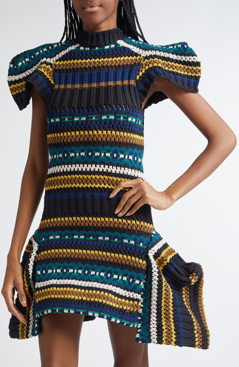 Sacai Stripe Mixed Stitch Sweater Dress, Alternate, color, 