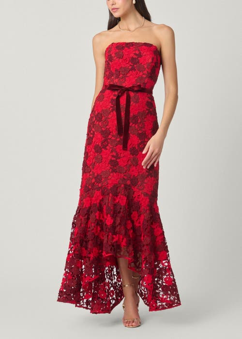 Shoshanna Cierra Strapless Floral Lace High-low Gown In Red