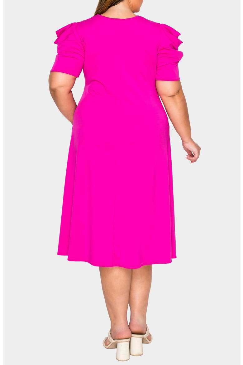 Aleyna Puff Sleeve A-Line Dress, Alternate, color, NEON FUCHSIA