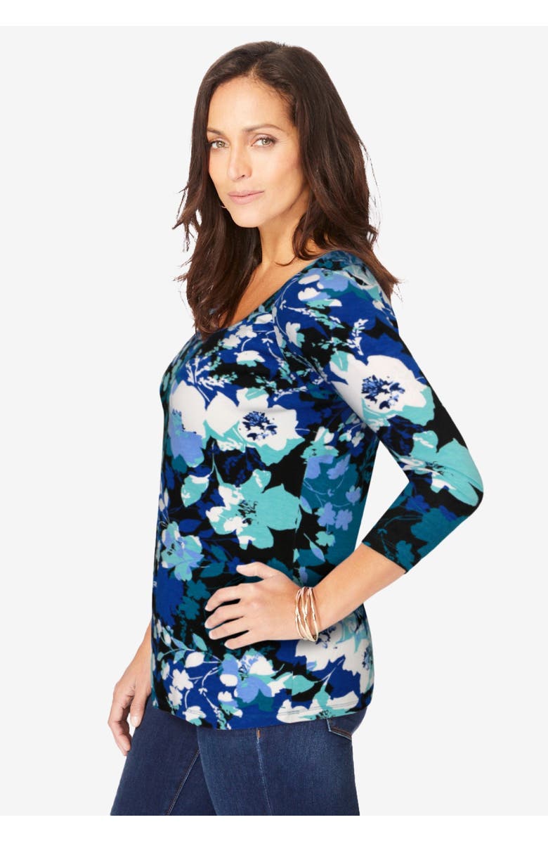 Jessica London Stretch Cotton Scoop Neck Tee, Alternate, color, Black