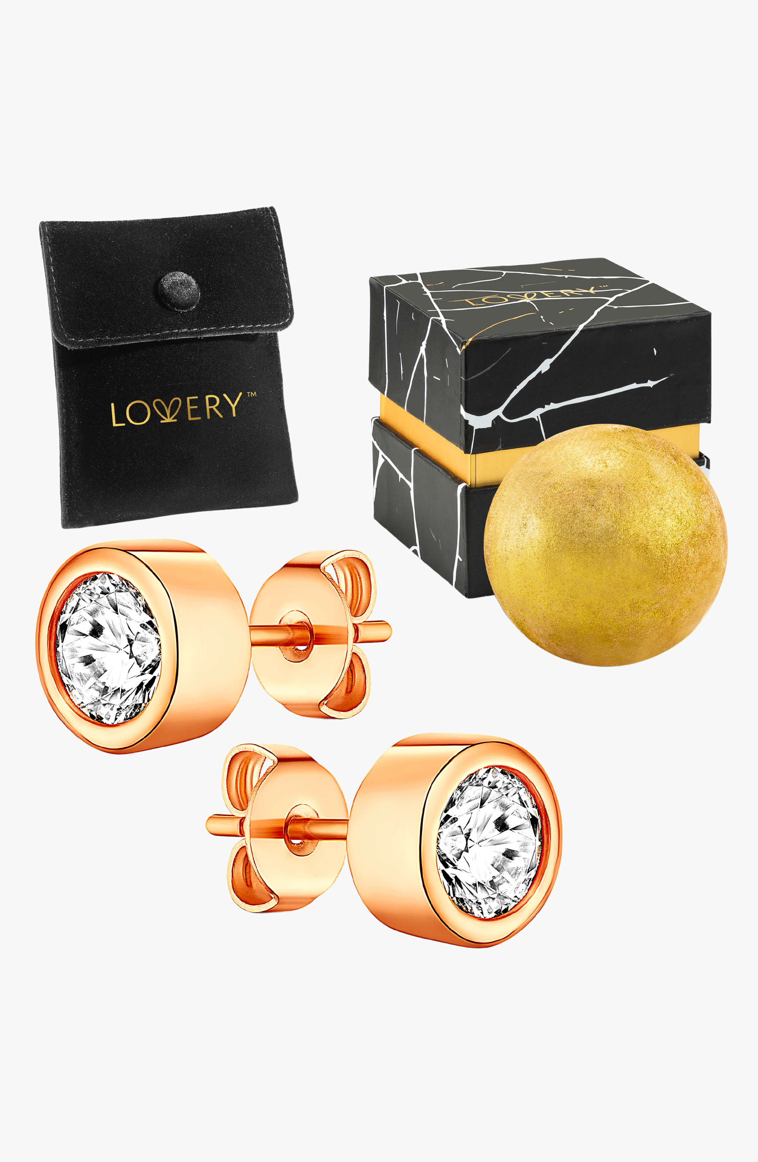 Lovery 14K Rose Gold Earring and Bath Bomb Gift Set in Bezel 